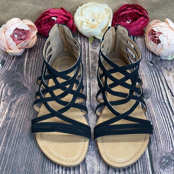 Journee Collection Black Faux Nubuck Hanni Sandals - Picture 2 of 8